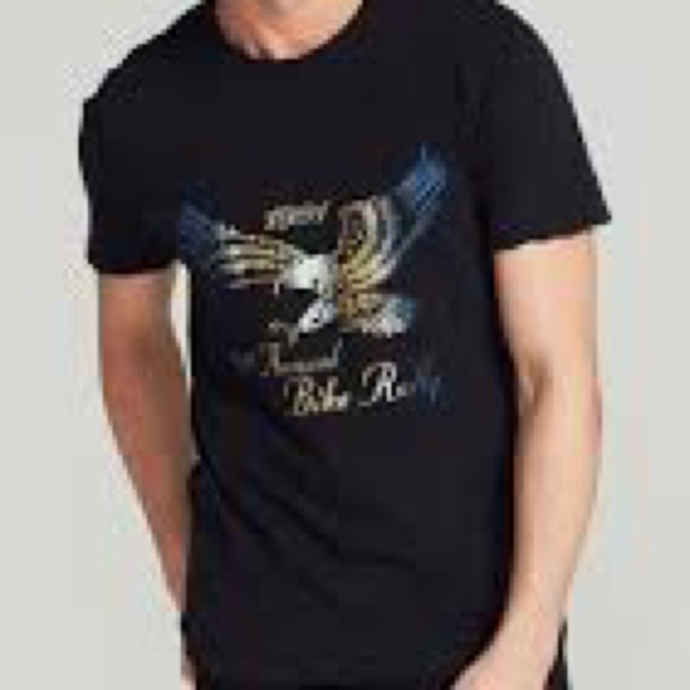 NWOT bike rally graphic distressed collar tee